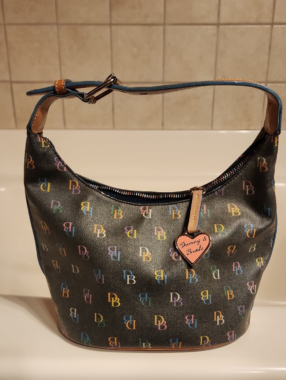 Dooney & Bourke Gray Multicolor DB Logo Shoulder Hobo